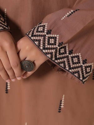 2Pcs Embroidered Pret Shirt Trouser Khaddar Beige - OWE2P-25120005-NR-05