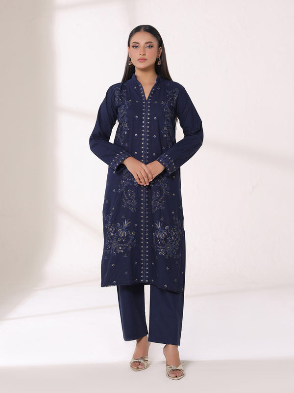 2Pcs Embroidered Pret Shirt Trouser Khaddar Blue - OWE2P-25120006-NR-06