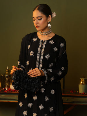 3Pc Embroidered Pret Suit Dyed Chiffon Black - OWE3P-2405007