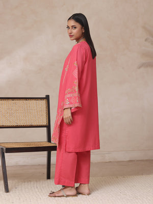 2Pc Embroidered Pret Shirt Trouser Dyed Slub Orange - OWE2P-2503011