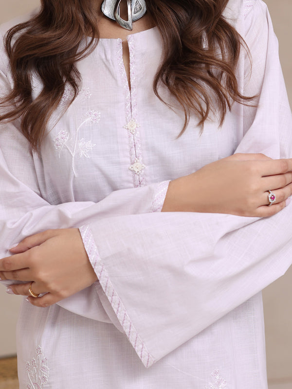 2Pc Embroidered Pret Shirt Trouser Dyed Slub Light Grey - OWE2P-2503012