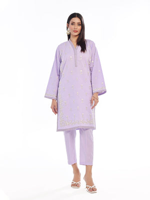 2Pc Embroidered Pret Shirt Trouser Dobby Lilac - OWE2P-2405018