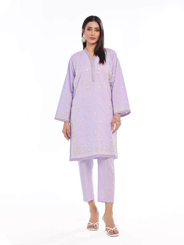 2Pc Embroidered Pret Shirt Trouser Dobby Lilac - OWE2P-2405018