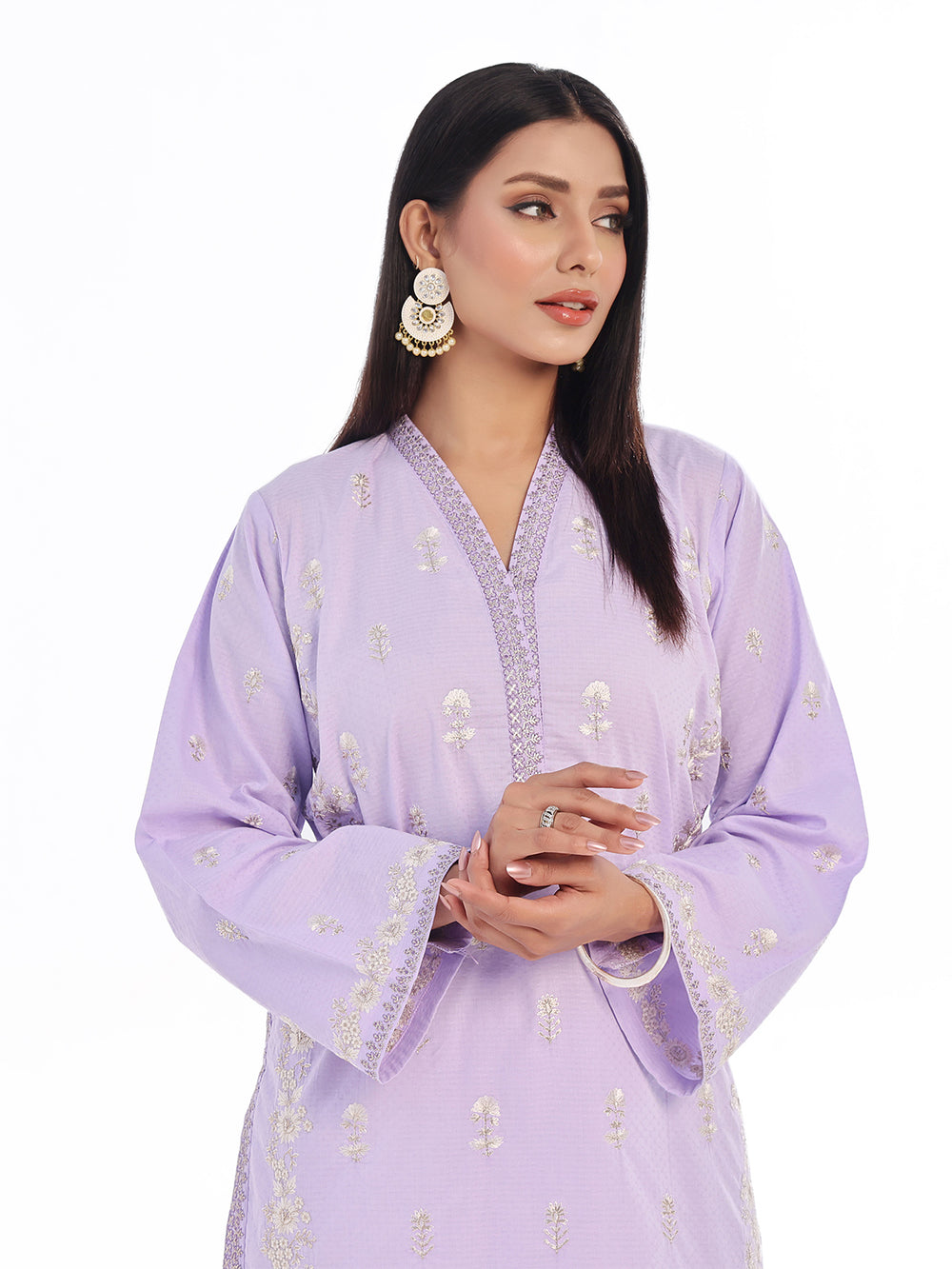 2Pc Embroidered Pret Shirt Trouser Dobby Lilac - OWE2P-2405018