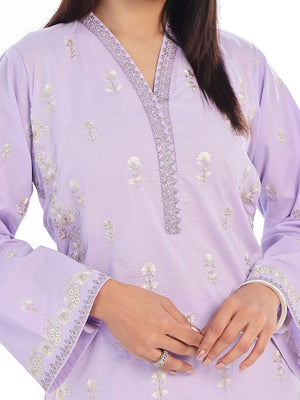 2Pc Embroidered Pret Shirt Trouser Dobby Lilac - OWE2P-2405018