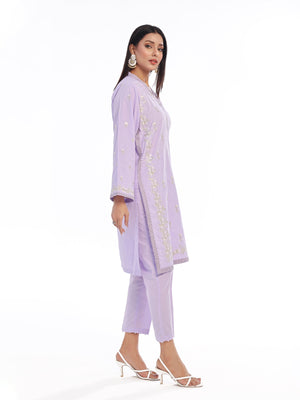 2Pc Embroidered Pret Shirt Trouser Dobby Lilac - OWE2P-2405018