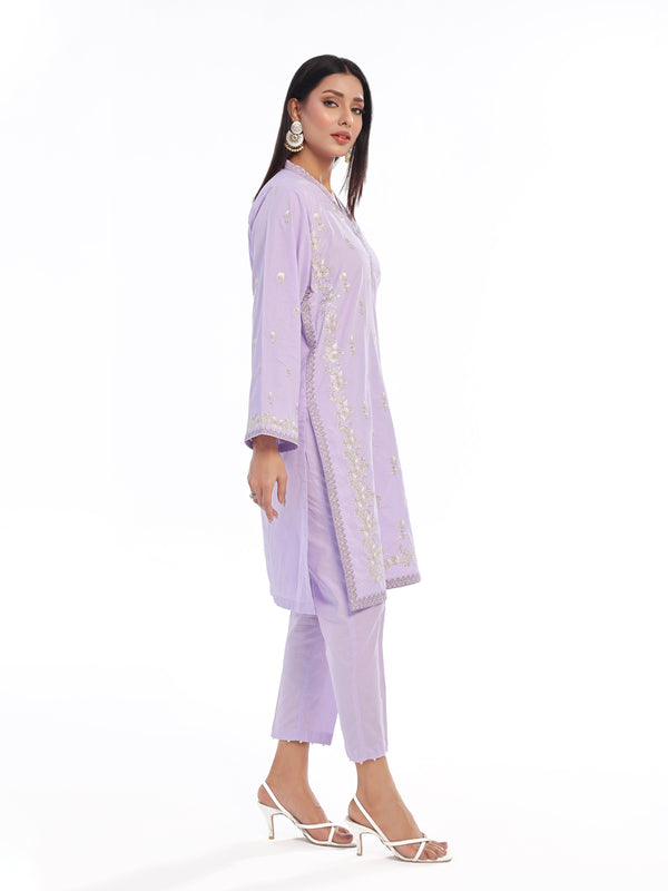 2Pc Embroidered Pret Shirt Trouser Dobby Lilac - OWE2P-2405018