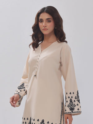 2Pc Embroidered Pret Shirt Trouser Cotton Silk Beige - OWE2PG-2405034