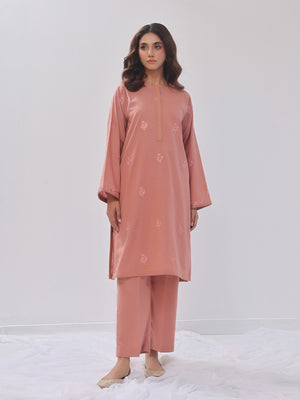2Pc Embroidered Pret Shirt Trouser Cotton Texture Peach - OWE2PG-2407004