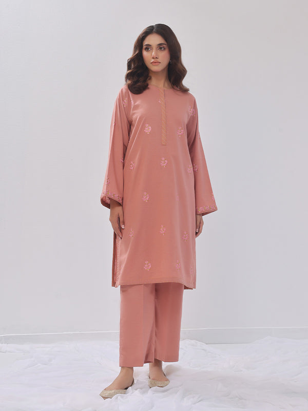 2Pc Embroidered Pret Shirt Trouser Cotton Texture Peach - OWE2PG-2407004