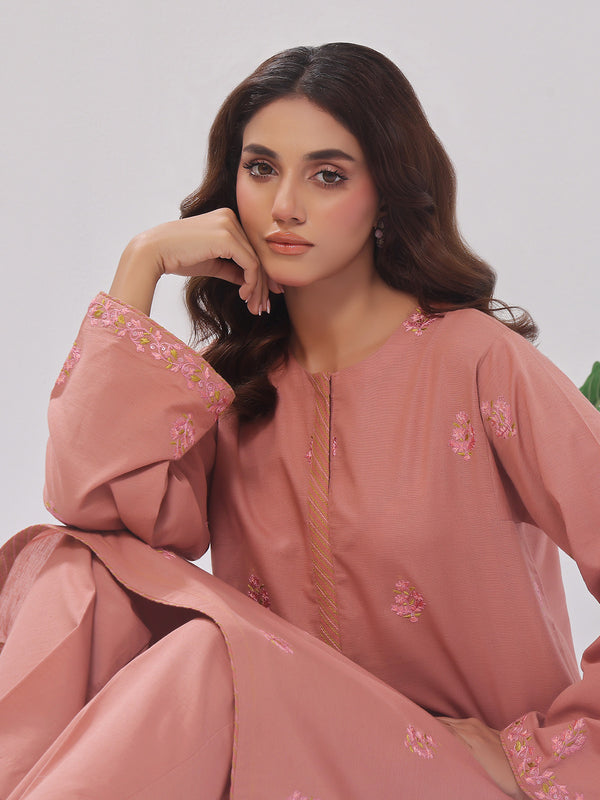 2Pc Embroidered Pret Shirt Trouser Cotton Texture Peach - OWE2PG-2407004