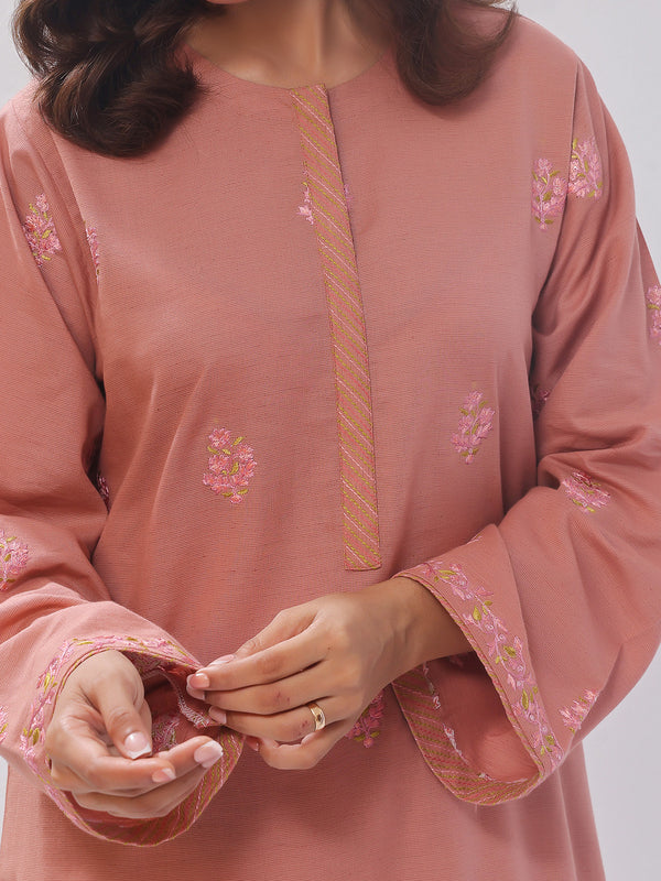 2Pc Embroidered Pret Shirt Trouser Cotton Texture Peach - OWE2PG-2407004