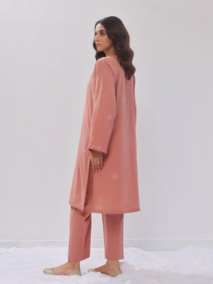 2Pc Embroidered Pret Shirt Trouser Cotton Texture Peach - OWE2PG-2407004