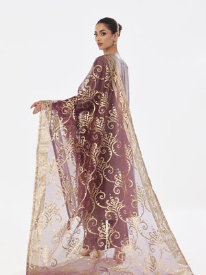 2Pc Embroidered Pret Shirt Trouser Cotton Silk Grey & Purple - OWE2P-2410007