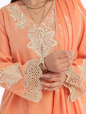 3Pc Embroidered Pret Suit Cotton Silk Jacquard Orange - OWE3P-2410005