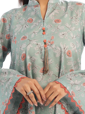 2Pc Printed Pret Shirt Trouser Maisoori Lawn Green & Orange - OW2P-2412021