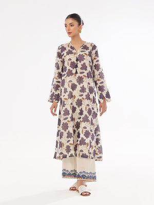 2Pc Printed Pret Shirt Trouser Masoori Lawn Beige & Blue - OWE2P-2412007