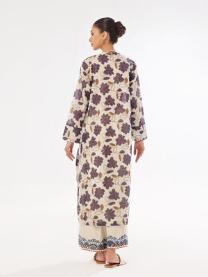 2Pc Printed Pret Shirt Trouser Masoori Lawn Beige & Blue - OWE2P-2412007