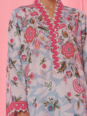 2Pc Printed Pret & Unstitched Shirt Trouser Lawn Ferozi