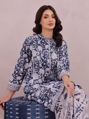 2Pc Printed Pret & Unstitched Shirt Trouser Lawn Blue