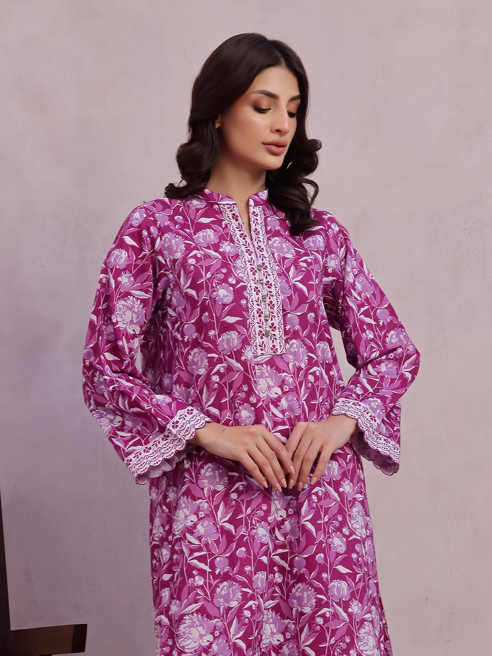 2Pc Printed Pret & Unstitched Shirt Trouser Lawn Magenta