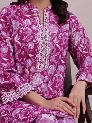 2Pc Printed Pret & Unstitched Shirt Trouser Lawn Magenta