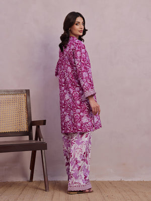 2Pc Printed Pret & Unstitched Shirt Trouser Lawn Magenta