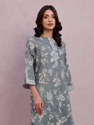 2Pc Printed Pret & Unstitched Shirt Trouser Lawn Green