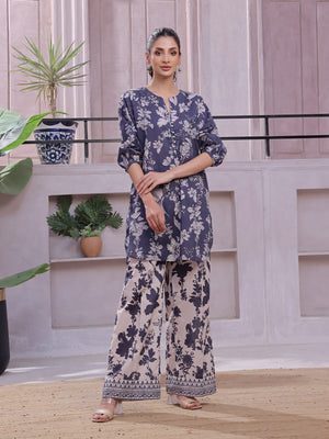 2Pc Printed Pret & Unstitched Shirt Trouser Lawn Blue