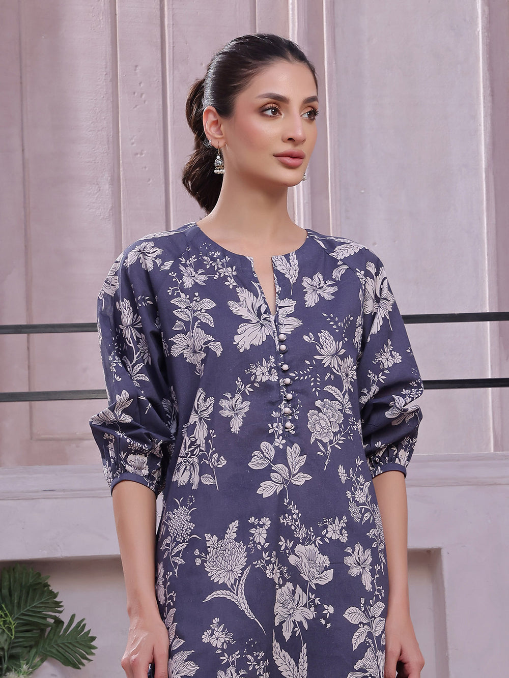 2Pc Printed Pret & Unstitched Shirt Trouser Lawn Blue