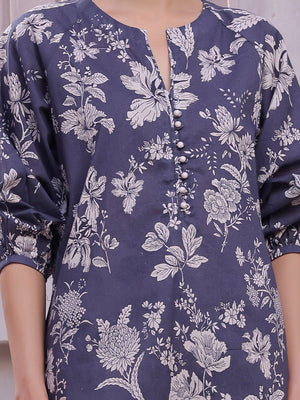 2Pc Printed Pret & Unstitched Shirt Trouser Lawn Blue