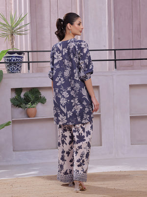 2Pc Printed Pret & Unstitched Shirt Trouser Lawn Blue