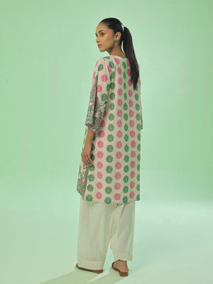 1Pc Printed Pret & Unstitched Kurti Lawn Green & Pink