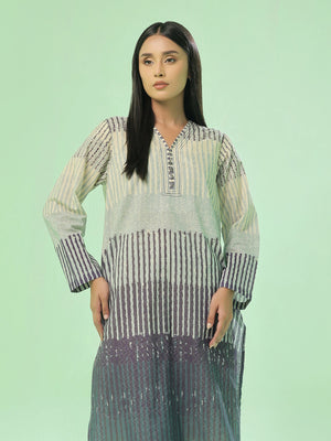 1Pc Printed Pret & Unstitched Kurti Lawn Beige & Blue