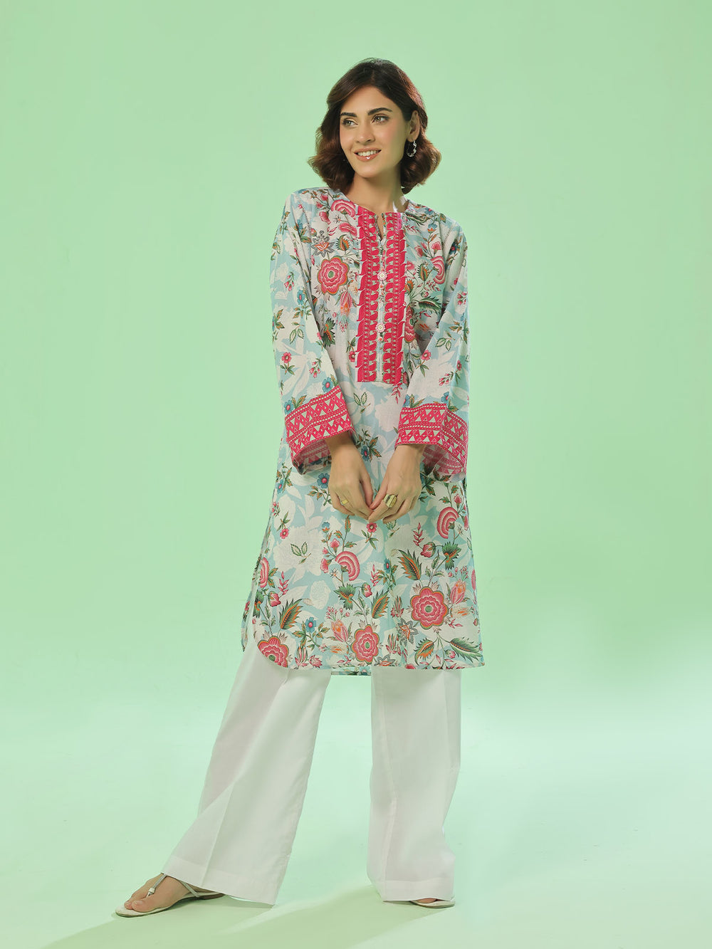 1Pc Printed Pret & Unstitched Kurti Lawn Ferozi
