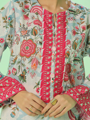 1Pc Printed Pret & Unstitched Kurti Lawn Ferozi