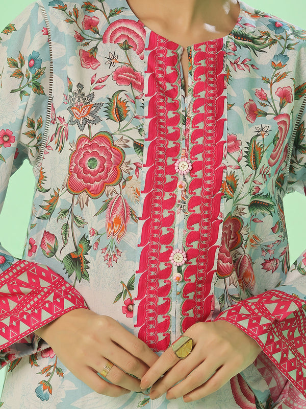 1Pc Printed Pret & Unstitched Kurti Lawn Ferozi