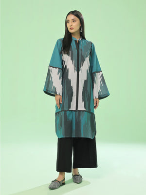 1Pc Printed Pret & Unstitched Kurti Lawn Dark Green