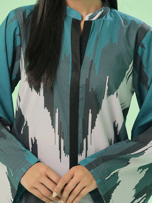 1Pc Printed Pret & Unstitched Kurti Lawn Dark Green