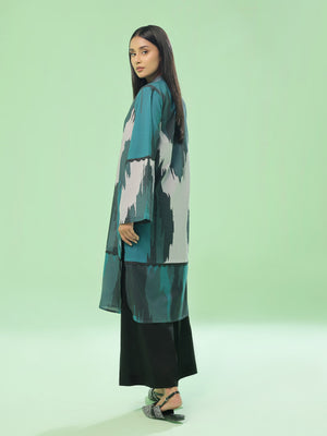 1Pc Printed Pret & Unstitched Kurti Lawn Dark Green