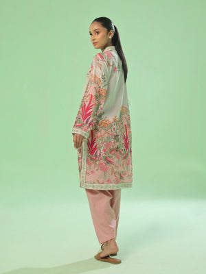 1Pc Printed Pret & Unstitched Kurti Lawn Beige & Peach