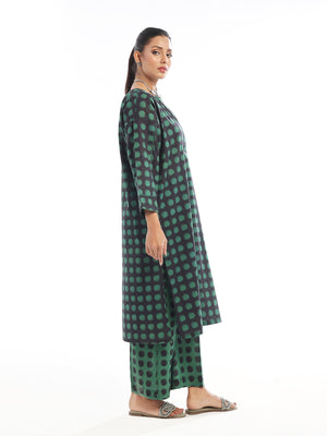 2Pc Printed Pret & Unstitched Shirt Trouser Swiss Lawn Green