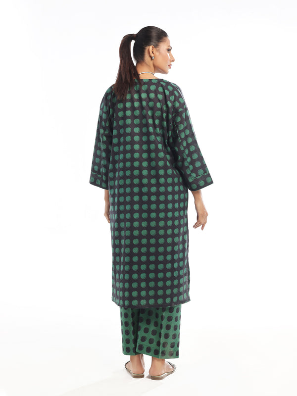 2Pc Printed Pret & Unstitched Shirt Trouser Swiss Lawn Green