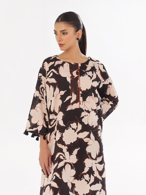 2Pc Printed Pret & Unstitched Shirt Trouser Swiss Lawn Black