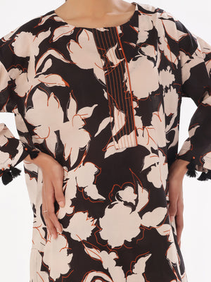 2Pc Printed Pret & Unstitched Shirt Trouser Swiss Lawn Black