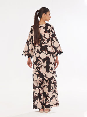 2Pc Printed Pret & Unstitched Shirt Trouser Swiss Lawn Black