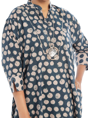 2Pc Printed Pret Shirt Trouser Swiss Lawn Beige & Blue - OW2P-2412019