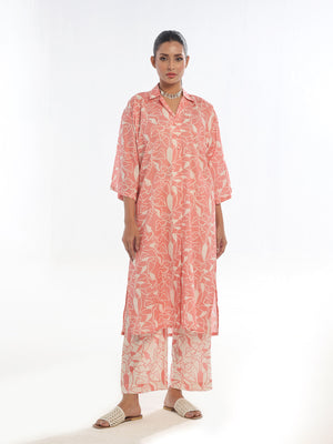 2Pc Printed Pret & Unstitched Shirt Trouser Swiss Lawn Peach