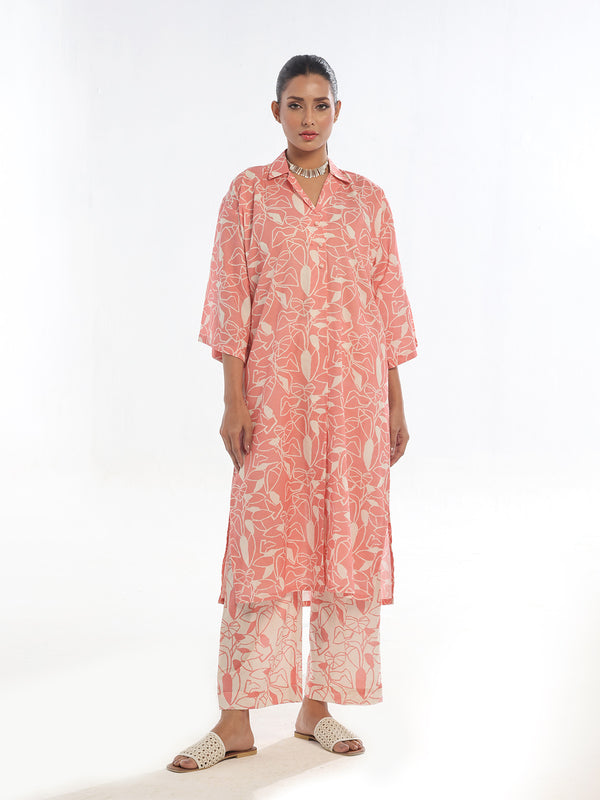 2Pc Printed Pret & Unstitched Shirt Trouser Swiss Lawn Peach