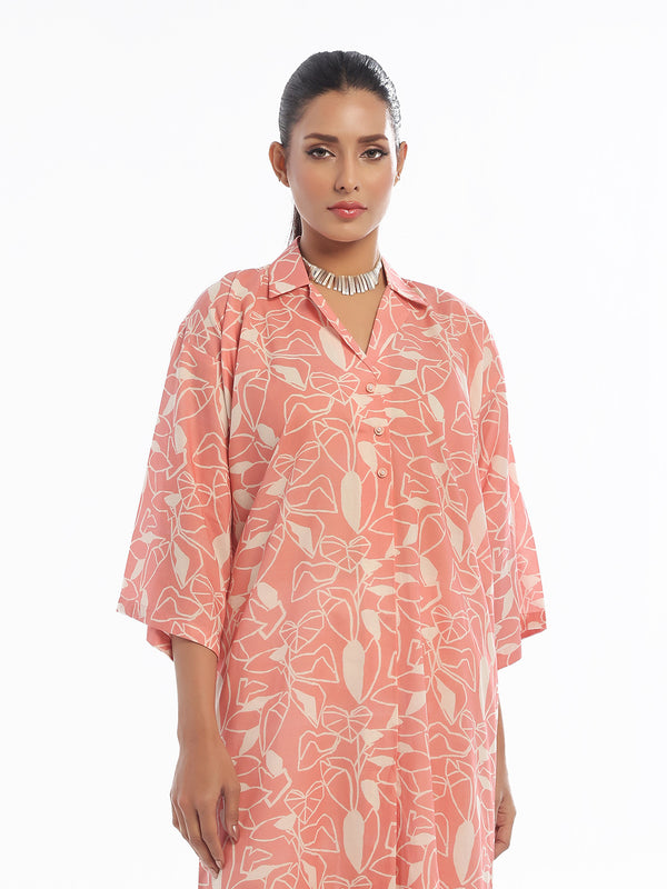 2Pc Printed Pret & Unstitched Shirt Trouser Swiss Lawn Peach